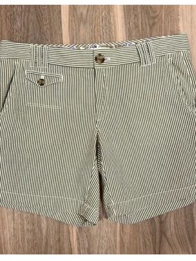 Banana Republic Olive and Cream Seersucker Striped Cotton Chino Shorts
